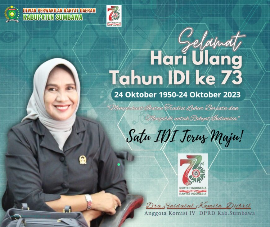 Dra. Saidatul Kamila Djibril mengucapkan Selamat HUT IDI ke 73
