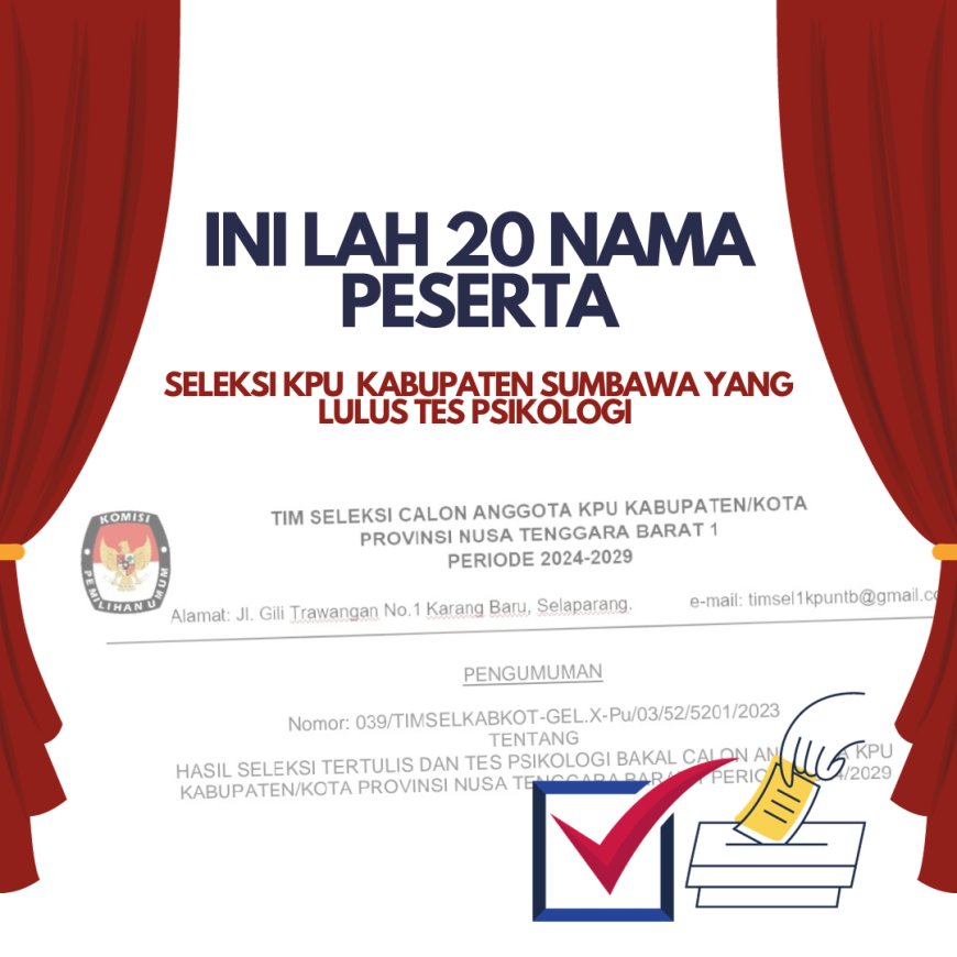 Ini lah 20 Nama Peserta Seleksi KPU  Kabupaten Sumbawa yang lulus Tes Psikologi