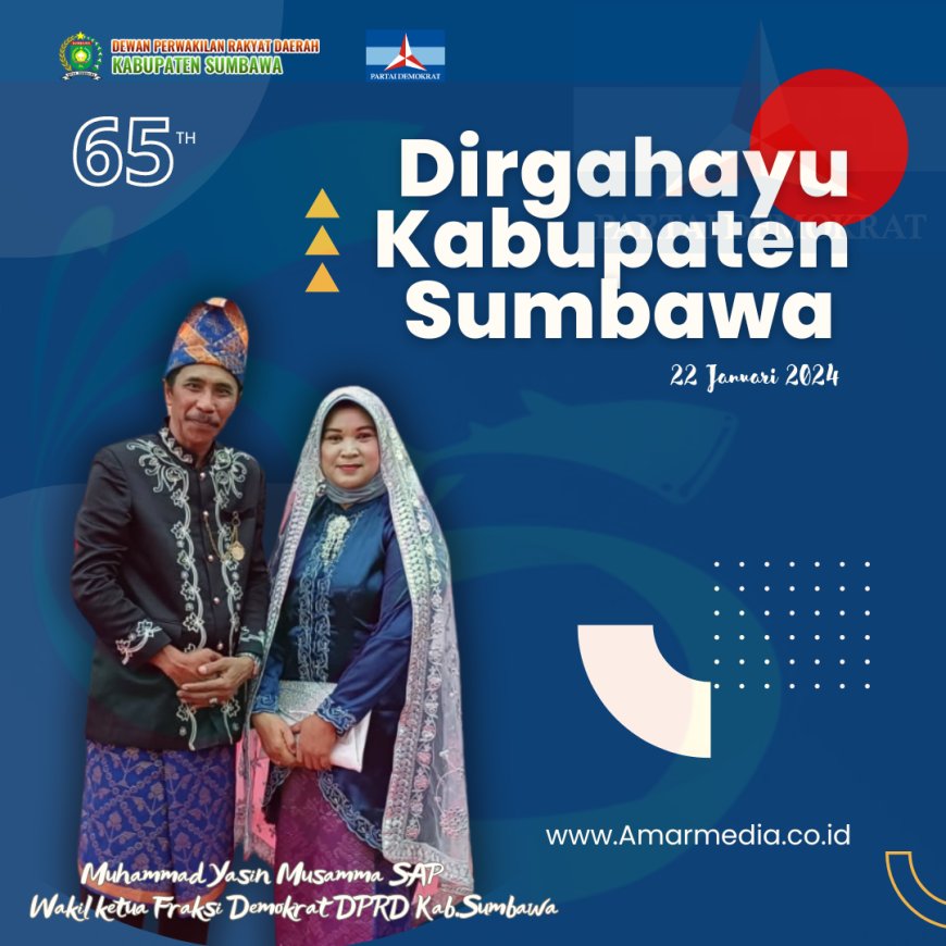 Wakil Ketua Fraksi Demokrat Muhammad Yasin Musamma SAP mengucapkan Dirgahayu Kabupaten Sumbawa ke 65