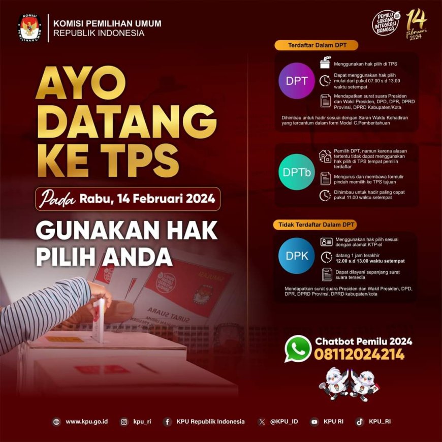 Ayo Datang Ke TPS 14 Februari, Gunakan Hak Pilih Anda