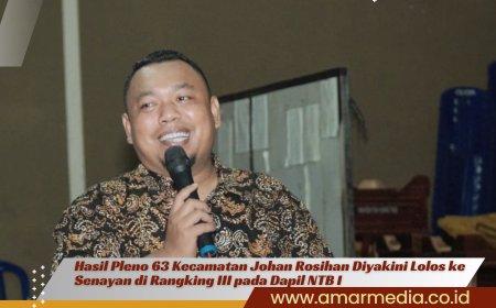 Hasil Pleno 63 Kecamatan Johan Rosihan Diyakini Lolos ke Senayan di  Rangking III pada Dapil NTB I