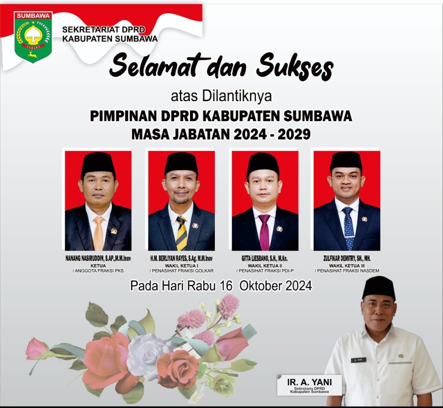 Sekretaris DPRD Kabupaten Sumbawa Mengucapkan Selamat dan Sukses Atas Pelantikan Pimpinan DPRD Kabupaten Sumbawa