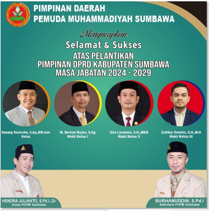 PD.Pemuda Muhammadiyah Kabupaten Sumbawa Mengucapkan Selamat Atas Dilantiknya Pimpinan DPRD Kabupaten Sumbawa