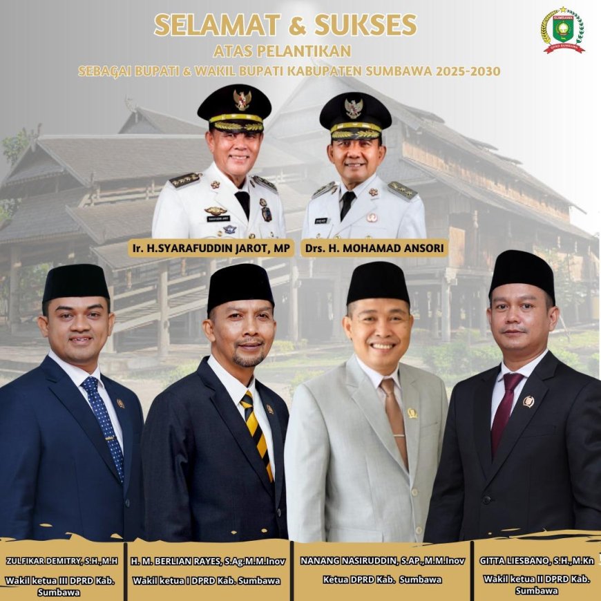 Pimpinan dan Anggota DPRD Kabupaten Sumbawa Mengucapkan Selamat Atas Pelantikan Bupati dan Wakil Bupati Sumbawa 2025-2030