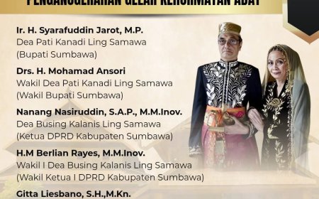 Lembaga Adat Tana Samawa mengucapkan Selamat Atas Penganugerahan Gelar Adat Sampongo kepada Bupati -Wakil Bupati Sumbawa dan Pimpinan DPRD Kabupaten Sumbawa