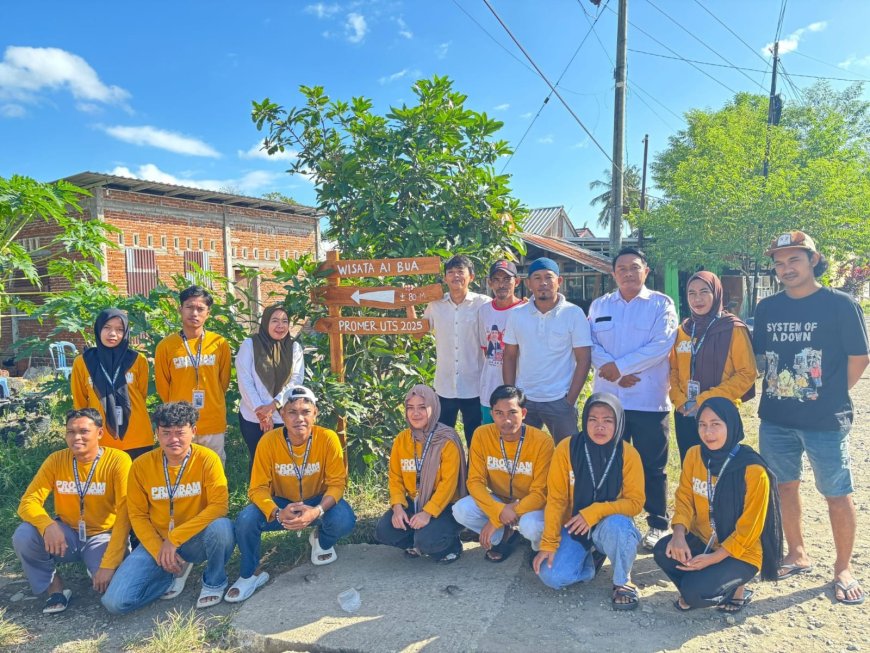 Mahasiswa PROMER UTS 2025 Pasang Plang Penanda Wisata Ai Bua: Dorong Promosi dan Potensi Desa Tapir KSB