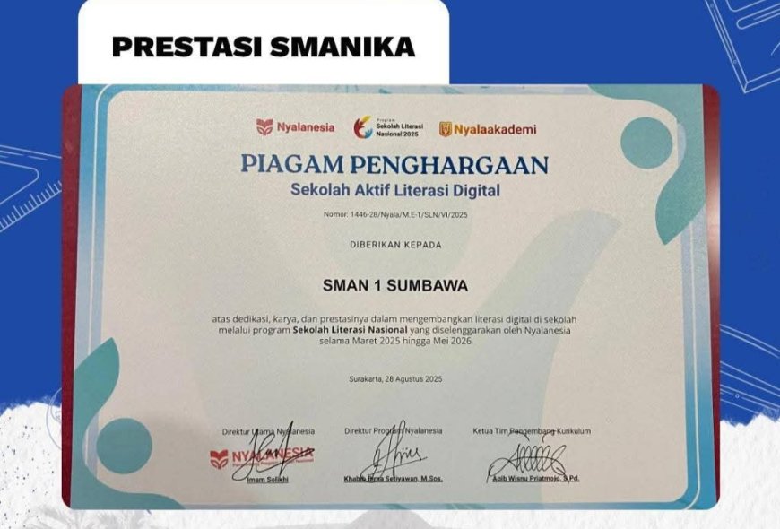 SMAN 1 Sumbawa Besar Raih Penghargaan Sekolah Aktif Literasi Digital Nasional 2026