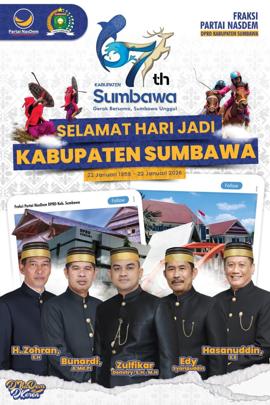 Pimpinan dan Anggota Fraksi NasDem mengucapkan Dirgahayu Kabupaten Sumbawa ke 67