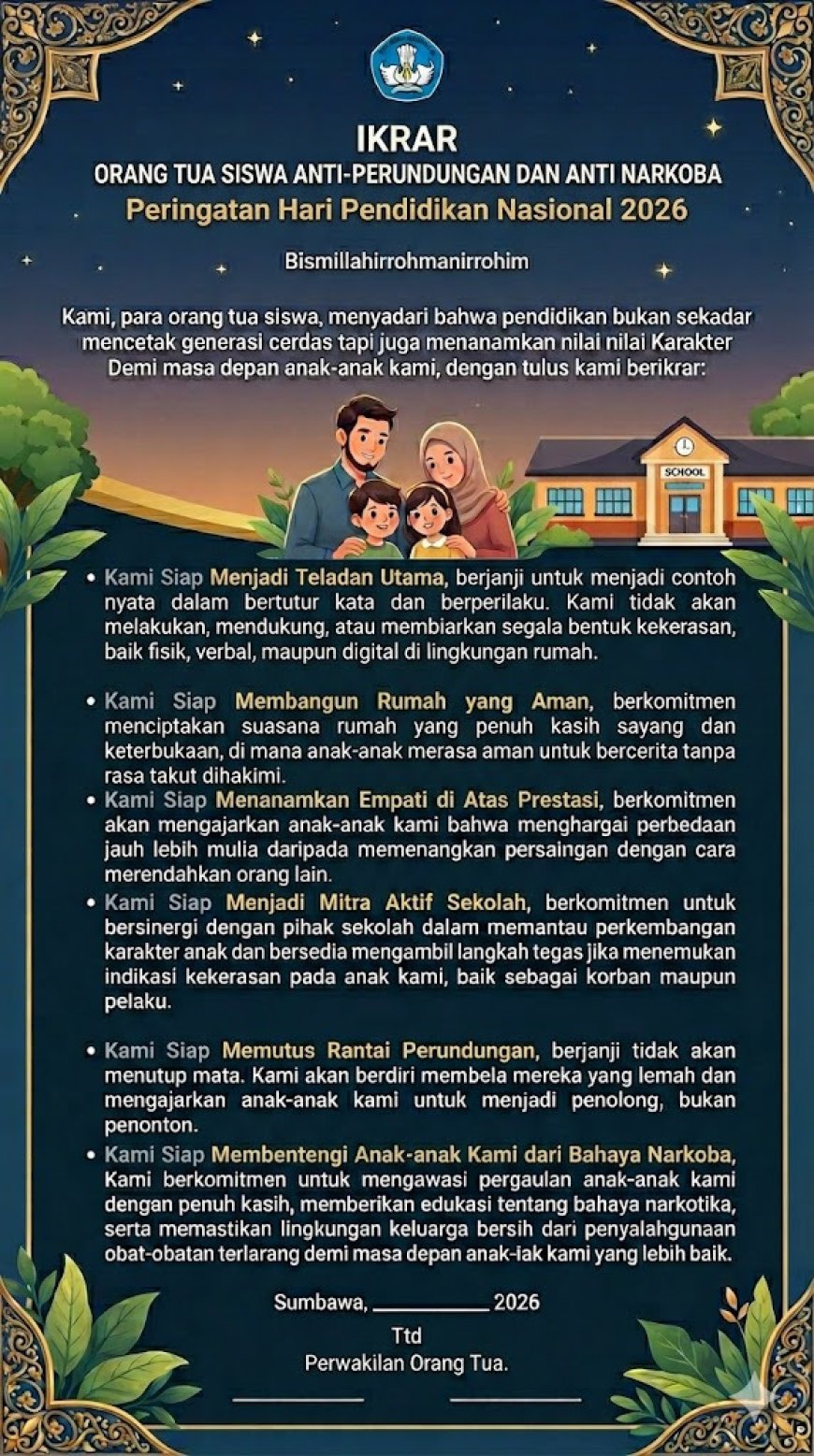 DPC Pdi Perjuangan Kabupaten Sumbawa Dukung Penuh Program HARDIKNAS 2026 Dinas Pendidikan dan Kebudayaan Kabupaten Sumbawa