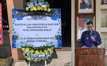Bupati Sumbawa Ucapkan Selamat atas Grand Opening Kantor Hukum Law Firm Puri dan Partners Hotman 911 NTB