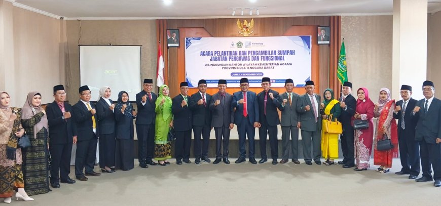 Pelantikan Pejabat Pengawas dan Fungsional Kemenag NTB Berlangsung Hikmat, Kakan Kemenag Sumbawa Turut Hadir