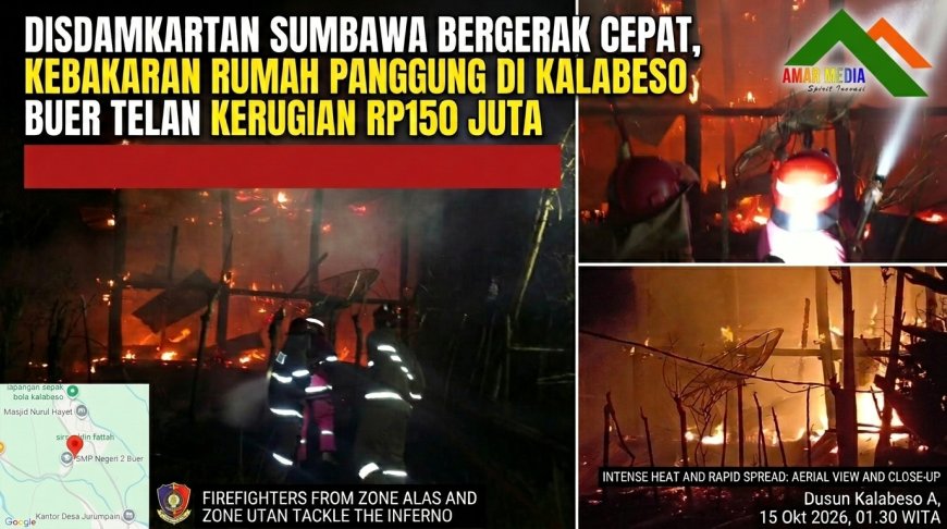 Disdamkartan Sumbawa Bergerak Cepat, Kebakaran Rumah Panggung di Kalabeso Buer Telan Kerugian Rp150 Juta